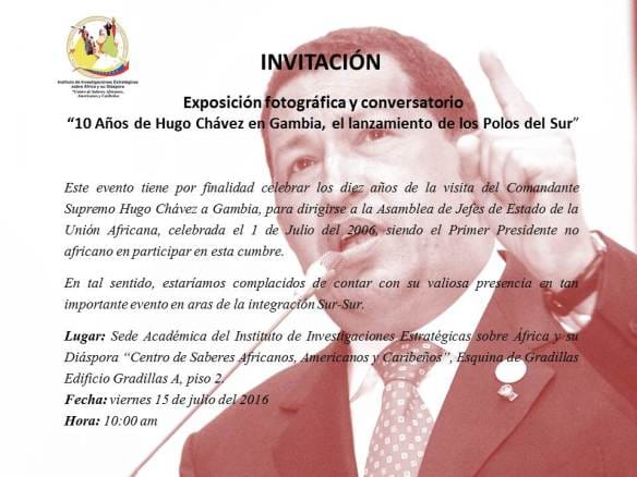 Invitación 10 años de Hugo Chávez en Gambia
